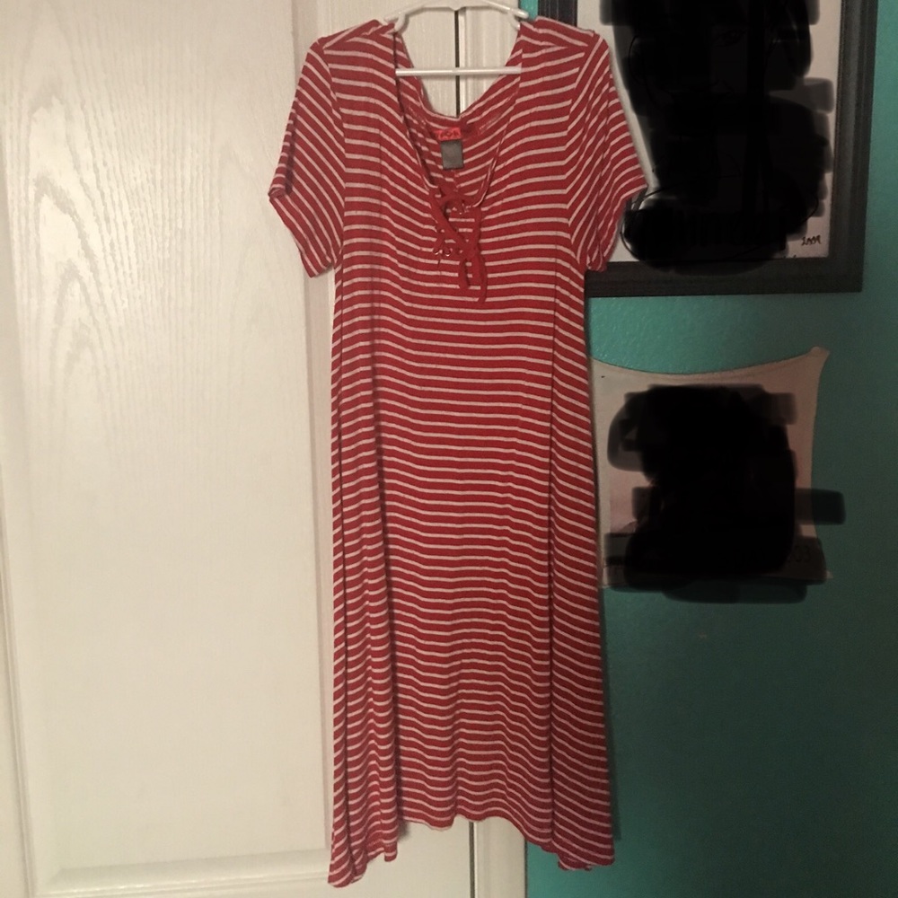 A red & white stripped t-shirt dress
